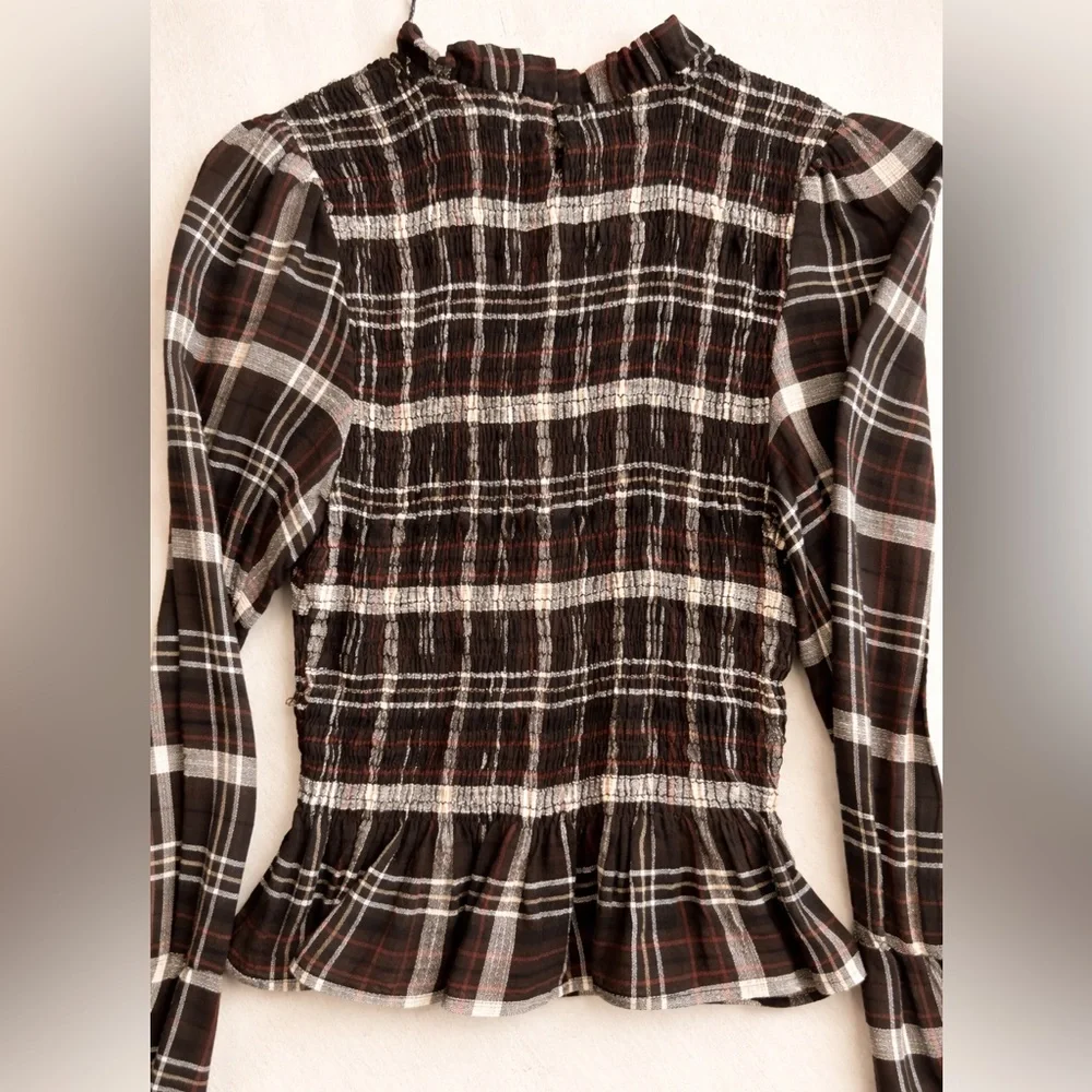 ZARA Plaid Smocked Blouse – XS – NWT